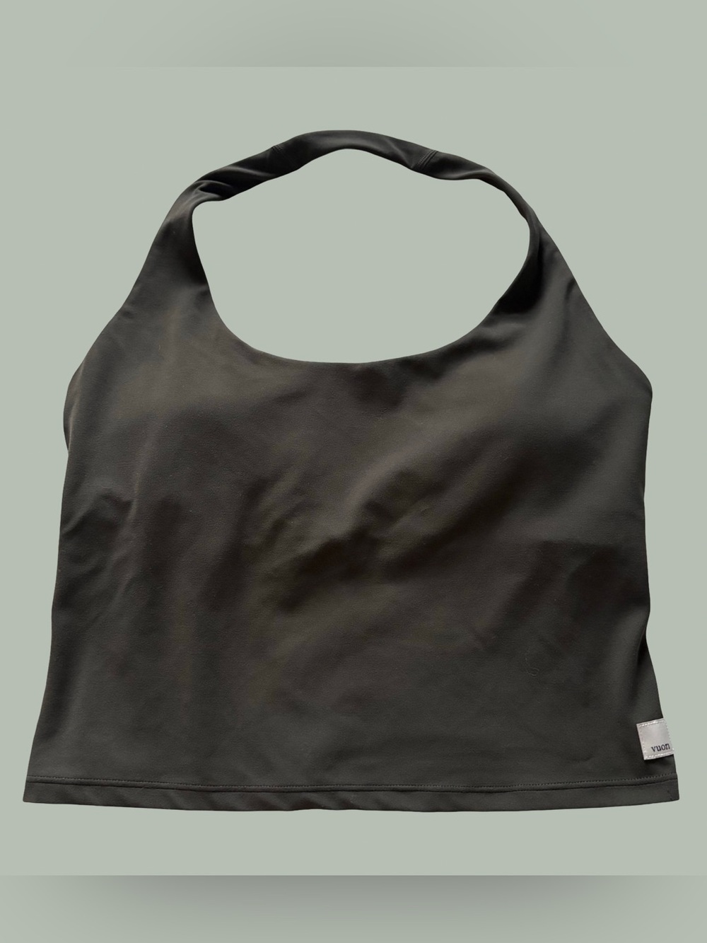 Vuori AllTheFeels Halter Crop Top Built In Bra Olive Army Green